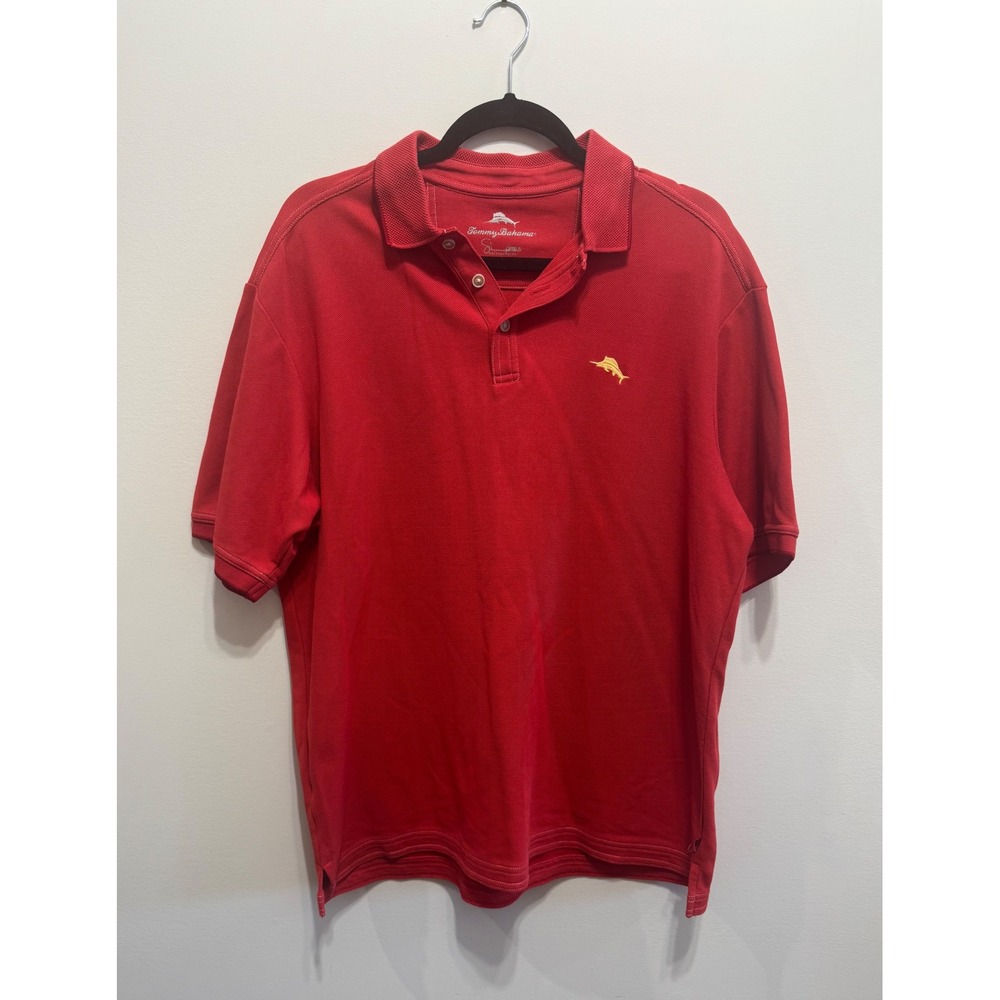 Tommy Bahama Mens Emfielder Polo Shirt Red Supima Cotton Marlin Logo Large